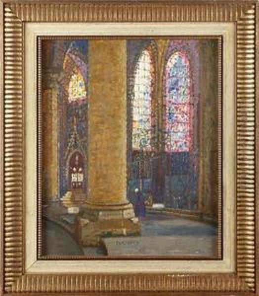 Interior Of Chartres Catherdral Oil Painting by Pierre Gaston Rigaud