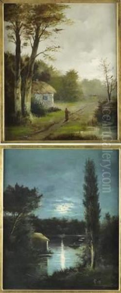 Riviere Au Clair De Lune Oil Painting by L. Rigault