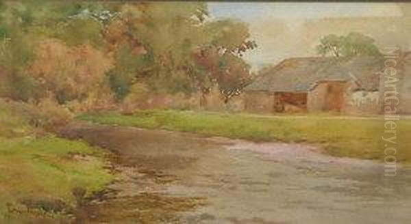 Cottage Landscape Oil Painting by Cuthbert Rigby