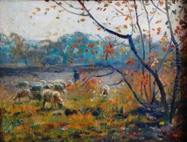 Pastoral Scene With Shepherd And Sheepgrazing Oil Painting by Ernest Higgins Rigg