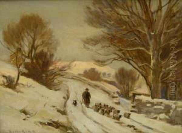 Snow Scene In A North Yorkshire Village Oil Painting by Ernest Higgins Rigg