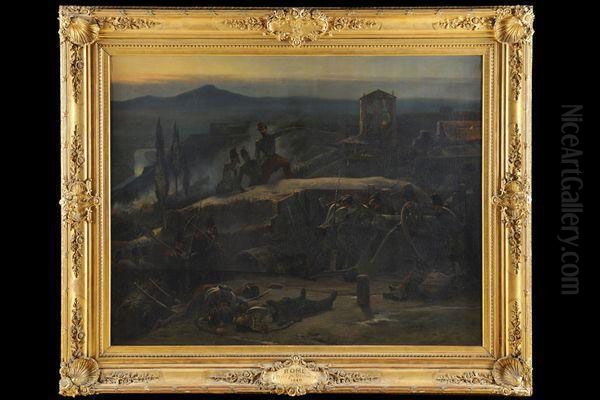 Episode Du Siege De Rome : Prise Du Bastion No. 8 A La Porte De San Pancrazio Oil Painting by Jules-Alfred-Vincent Rigo