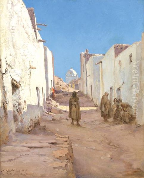 Rue Animee A Bou Saada Oil Painting by Albert Gabriel Rigolot