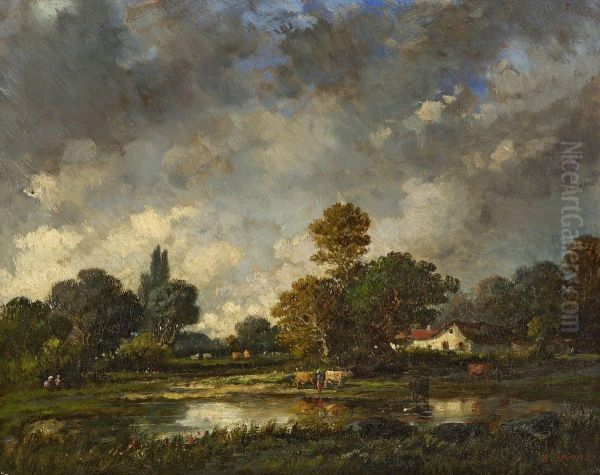 Landschaft Mit Bauerngehoft Oil Painting by Auguste Rigon