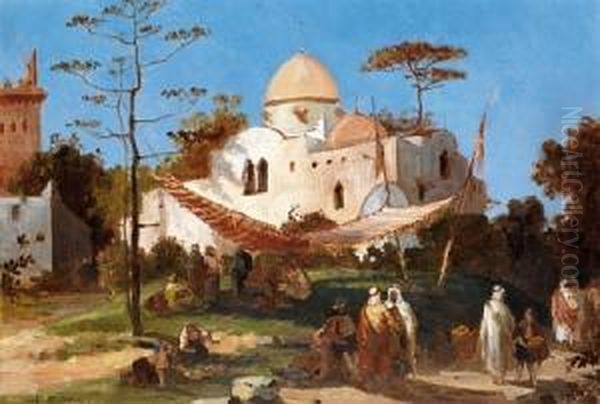 Promeneurs Aux Abords De La Villa Blanche Oil Painting by Auguste Rigon