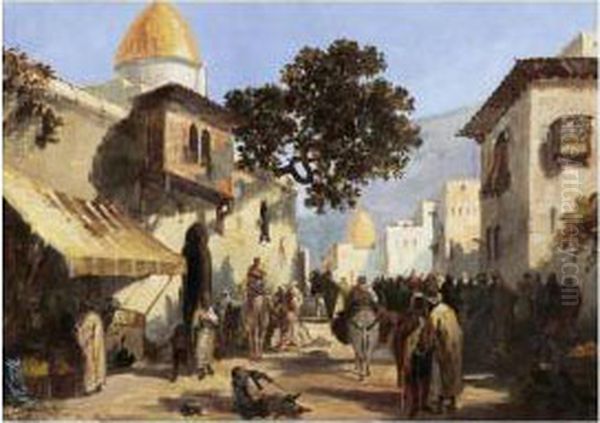 Rue Animee, Probablement Au Caire Oil Painting by Auguste Rigon