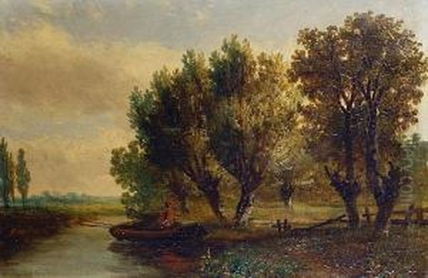 A Set Of Four Country Landscapes Oil Painting by Hermanus Jan Hendrik Rijkelijkhuijsen