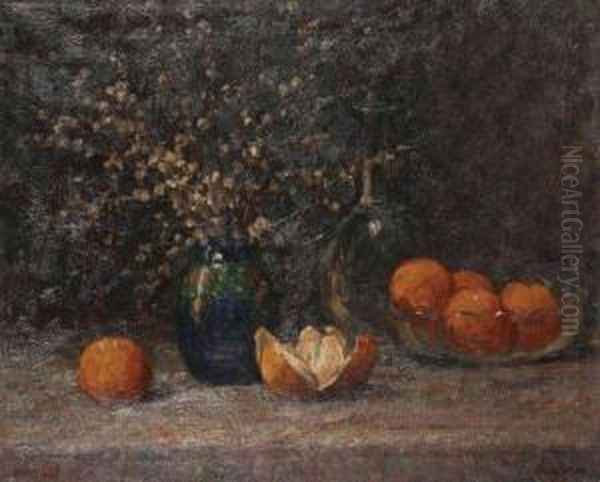 Stilleven Met Wilgenkatje En Appelsienen Oil Painting by Leon Riket