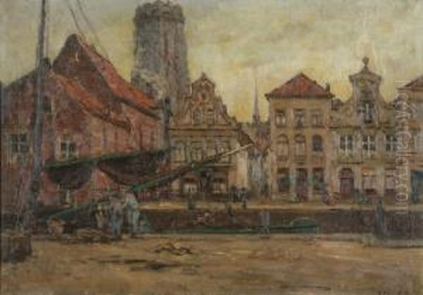 The Mechlin Fish Market Oil Painting by Leon Riket