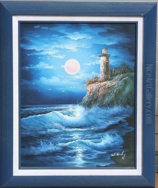 Lighthouse Oil Painting by William Edward Riley