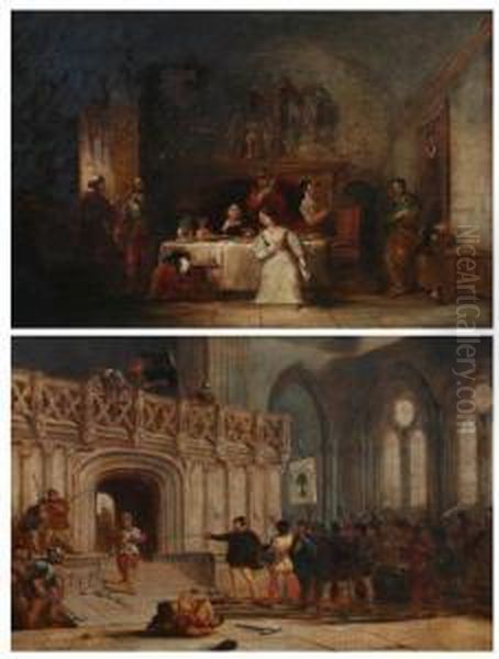 The Covernanter's Attacking Glasgow Cathedral And Majorbellindon Interceding With Claverhouse For The Life Of Henrymorton Oil Painting by William Rimmer