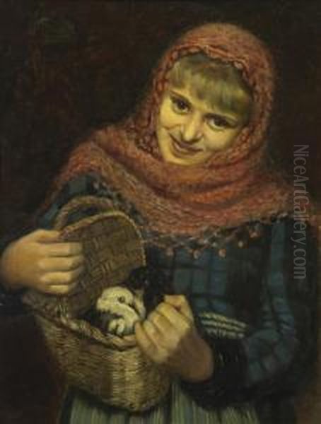 Girl With Birds In Basket Oil Painting by Claudio Rinaldi