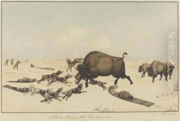 Hunting The Bison Oil Painting by Peter Rindisbacher