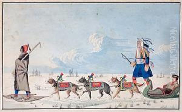 A Dog Cariole Only Used In Winter By Canadianindians Oil Painting by Peter Rindisbacher