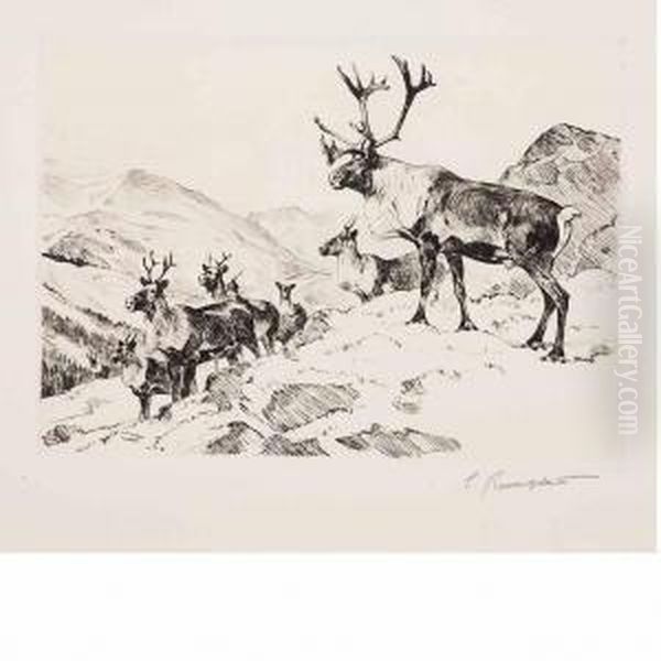 Mountain Caribou Oil Painting by Carl Ringius