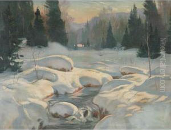 Winter Sunset Oil Painting by Eric John Benson Riordon