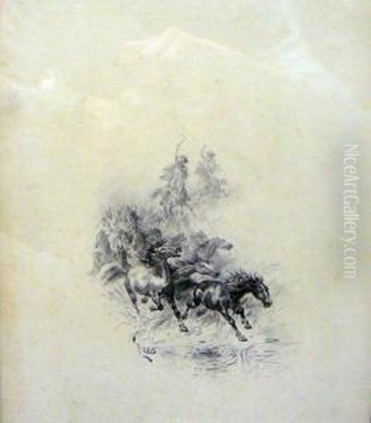 Cheval Couche Dans La Tempete Oil Painting by Edouard Riou