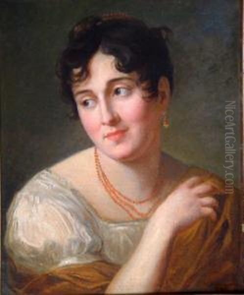 Portrait Of A Lady Wearing Coral Jewellery Oil Painting by Louis Edouard Rioult