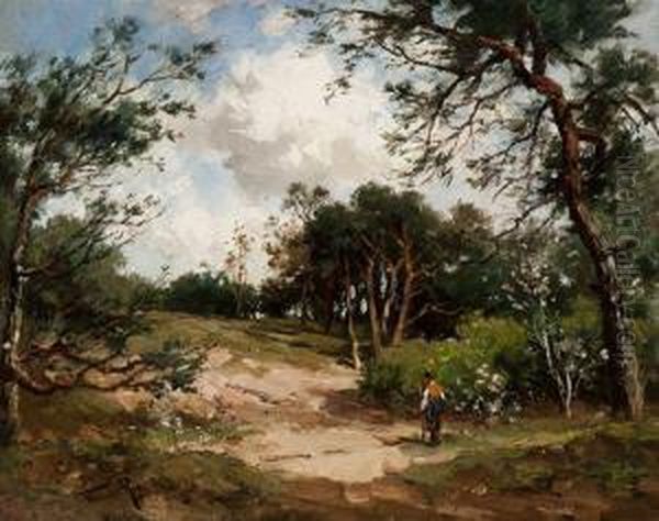 Walker In A Forest Landscape Oil Painting by Willem Cornelis Rip