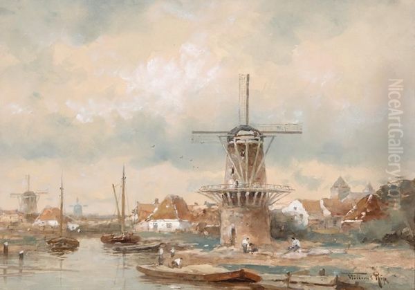 Activity By A Mill Along The Waterside Oil Painting by Willem Cornelis Rip