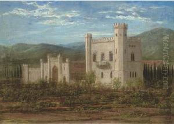 An Iberian Castle Oil Painting by Edward Villiers Rippingille