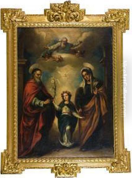 La Virgen Con San Joaquin Y Santa Ana Oil Painting by Jose Risueno