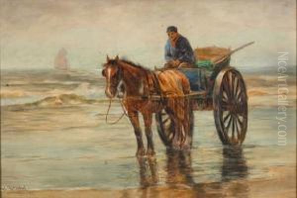 Man In A Horse And Cart Oil Painting by William Frederick Ritschel