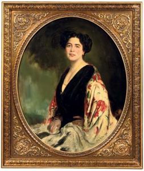 Portrait Of Miss Von Kleinschnitz Wearing A Colourful Shawl Oil Painting by Caspar Ritter