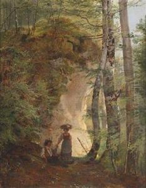 Encounter In The Forest Oil Painting by Eduard Ritter