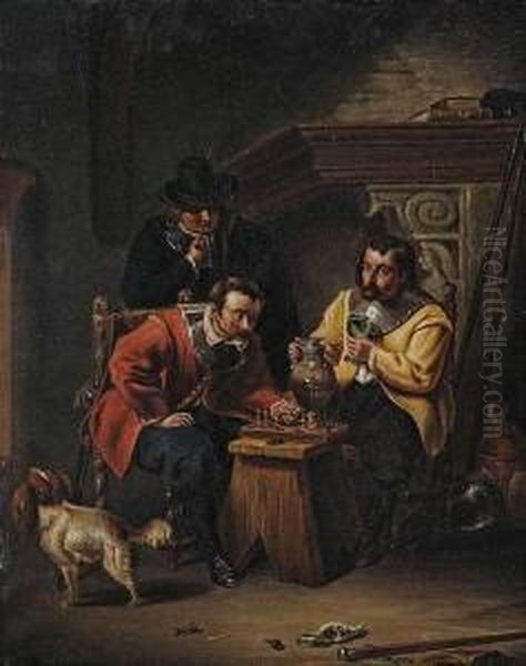 Playing Chessat A Fireplace. Oil Painting by Eduard Ritter