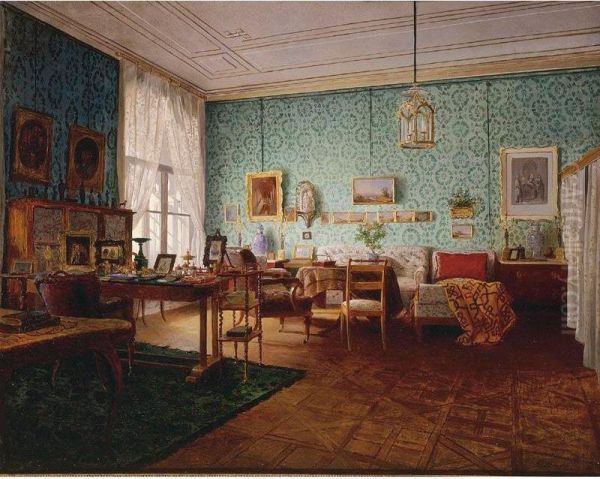 Interior Of A Living Room Oil Painting by Eduard Ritter