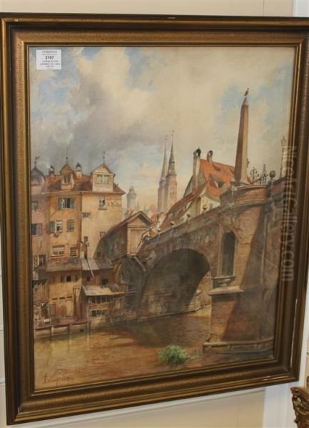 A Bridge At Tharlesbruke, Nuremberg by Lorenz Ritter