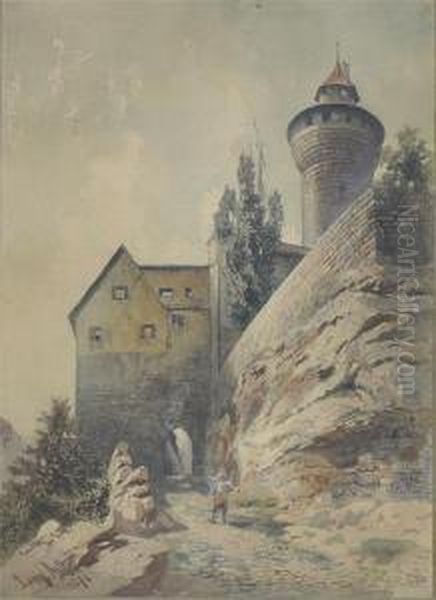 Blick Auf Die Kaiserburg In Nurnberg Oil Painting by Lorenz Ritter