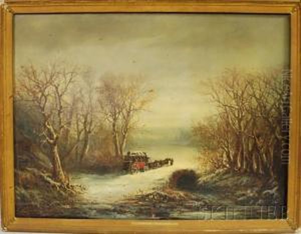 Winter Landscape With A Mail Coach Oil Painting by Paul I Ritter