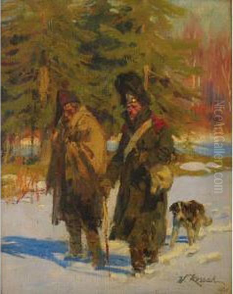 The French Old Guard Retreating From Russia Oil Painting by Woiciech Ritter Von Kossak