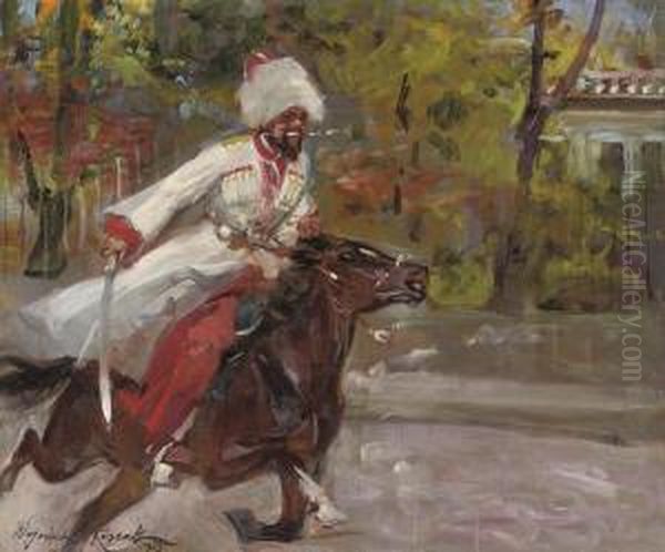 Cossack On The Charge Oil Painting by Woiciech Ritter Von Kossak