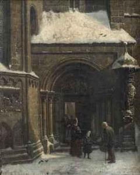 Giving To The Poor At The Balduskirche, Nuremberg Oil Painting by Wilhelm Ritter