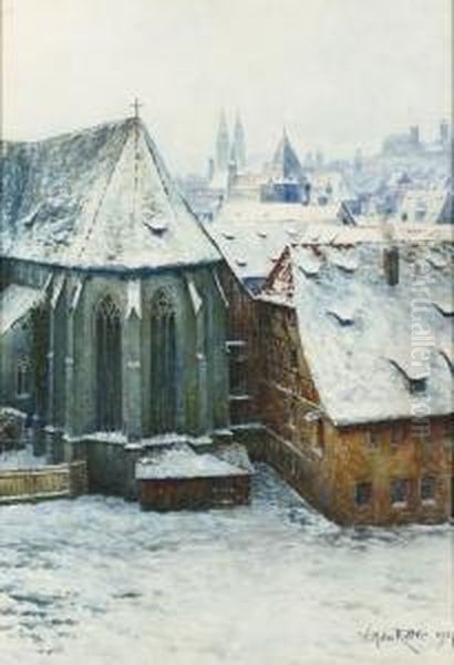 Fachwerkhauser Und Kirche In Alt-nurnberg. Oil Painting by Wilhelm Ritter