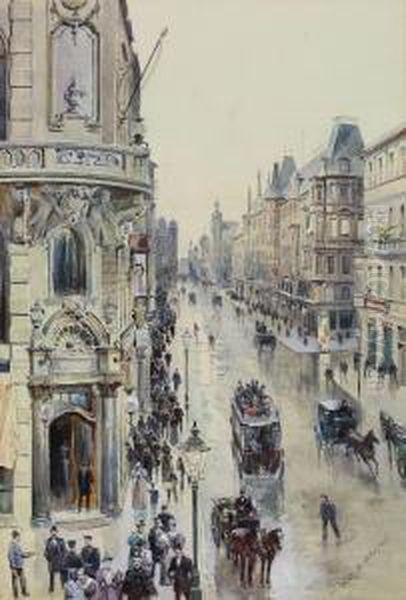 Blick Von Dertaubenstrasse Auf Die Friedrichstrasse In Berlin Oil Painting by Wilhelm Georg Ritter