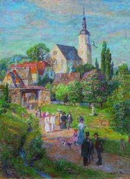 Sonntagsspaziergang Zur
 Maienzeit Oil Painting by Wilhelm Georg Ritter