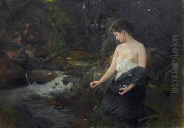 Young Girl By The Brook Oil Painting by Albert Ritzberger