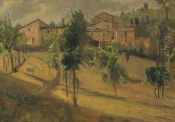 Vigneto Con Pastorella Oil Painting by Egidio Riva