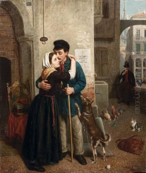 L'abbraccio - 1872 Oil Painting by Egidio Riva