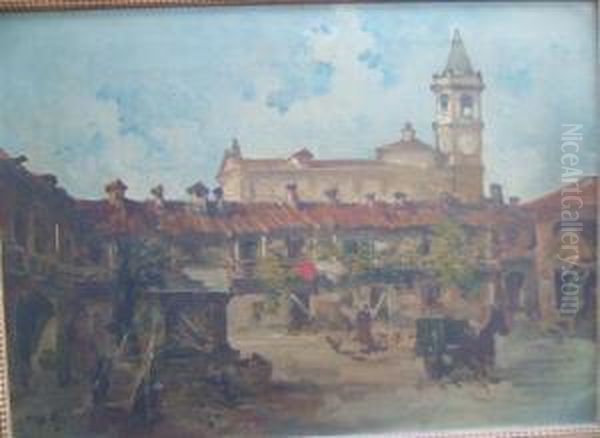 An Italian Piazza Oil Painting by Giuseppe Riva