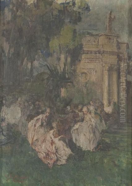 Ballo In Giardino Oil Painting by Giuseppe Rivaroli