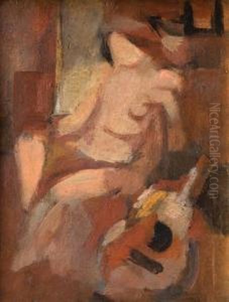 Desnudo Con Guitarra Oil Painting by Carmelo Rivello