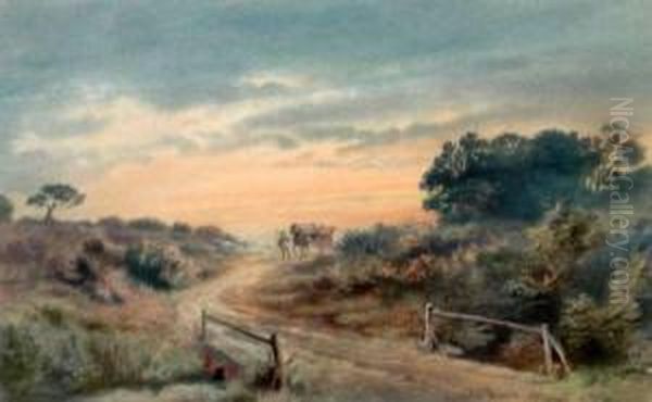 Figure 
Horse And Cart In A Country Lane Oil Painting by Leopold Rivers