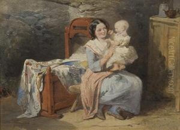 Mother And Child Within A Cottageinterior Oil Painting by Henry Parsons Riviere