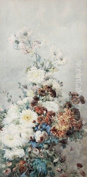 Fleurs, Dahlias, Bleuets Oil Painting by Francois Rivoire