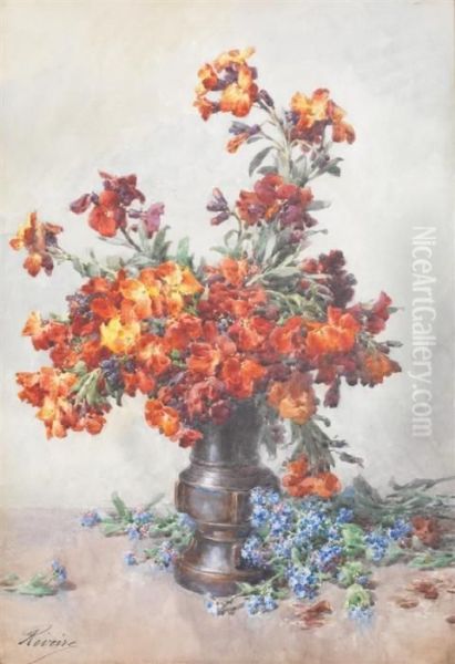 Bouquet De Fleurs Aux Bleuets Oil Painting by Francois Rivoire